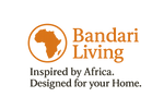 an orange map of Africa surrounded by a circle. Next to it write Bandari Living in orange, and below it in black large font size, write Inspired by Africa. Designed for your Home.